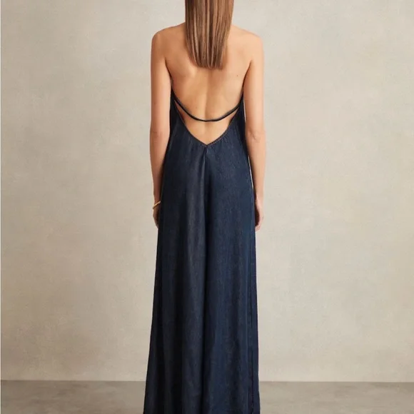Reiss Halter Maxi Dress in Dark Denim Blue - Women US size 0. - Picture 3 of 7